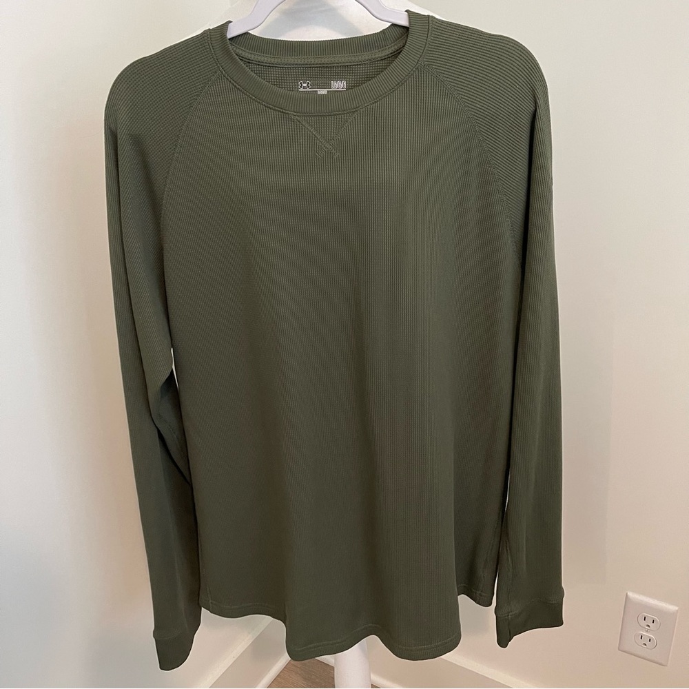 Under Armour Loose Fit Waffle Crew Knit Long Sleeve Shirt Olive